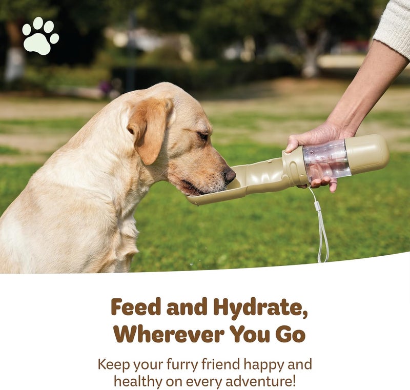 desired tools Portable Pet Food and Water Dispenser, 2 in 1 Cat & Small Dog Water Bottle & Food Container, Lightweight, BPA Free Pet Water Bottle Traveling Essentials for Walking & Hiking (Khaki, 13oz) - Image 5